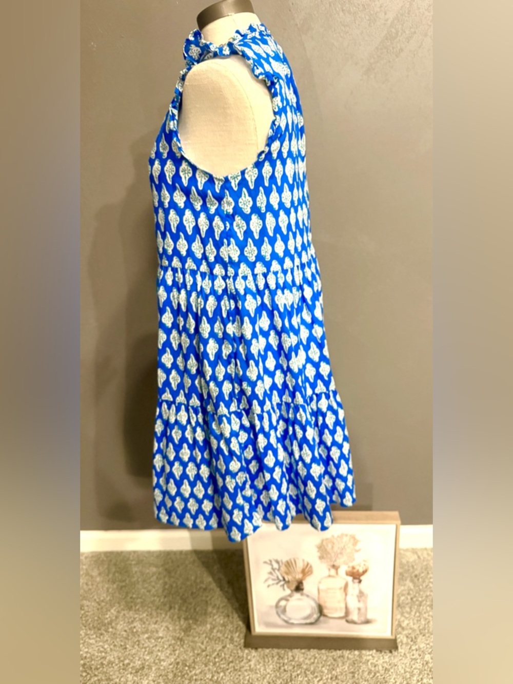 J. Crew Blue and White Printed Sleeveless Tassel Dress - Picture 2 of 6